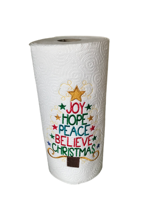 Embroidered Paper Towel | Joy Hope Peace Believe Christmas