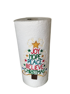 Embroidered Paper Towel | Joy Hope Peace Believe Christmas