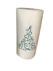 Embroidered Paper Towel | Swirly Christmas Tree with Snowflakes